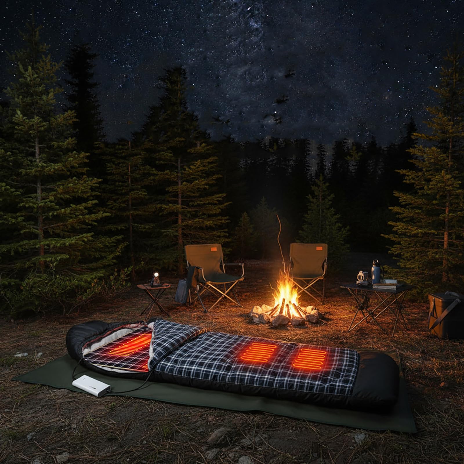 Coussin de couchage chauffant électrique USB portable, 5 zones de chauffage, étanche, pour camping et randonnée