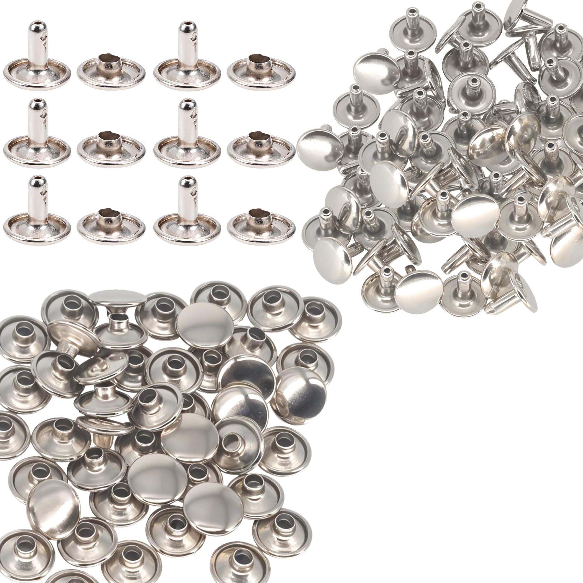 Rivets tubulaires double capuchon laiton argenté 10 mm pour bricolage et couture de maroquinerie