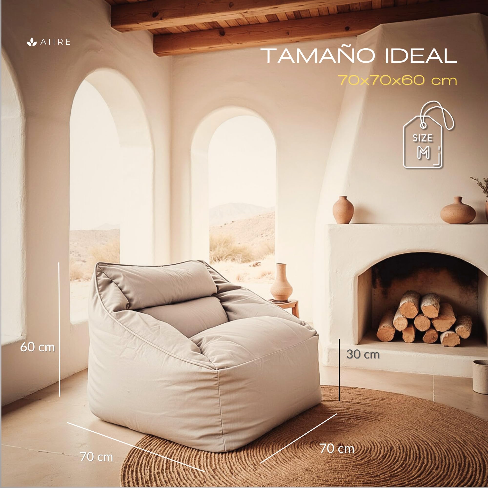 Aiire Sillón Puff con Relleno Incluido - Moderno Puf Salon, Dormitorio y Habitación Juvenil - Funda en Terciopelo Persa Desenfundable y Lavable - Bean Bag Infantil para Niños [70x70x60]