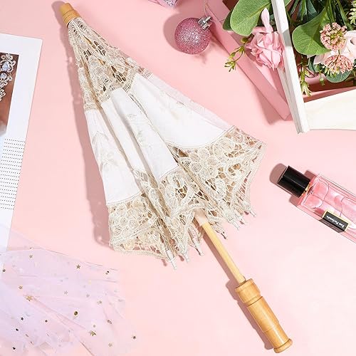 Miniatura 5 de Gadpiparty Paraguas de encaje vintage para boda, paraguas de encaje para novia, paraguas pequeño para manualidades, de encaje blanco, paraguas