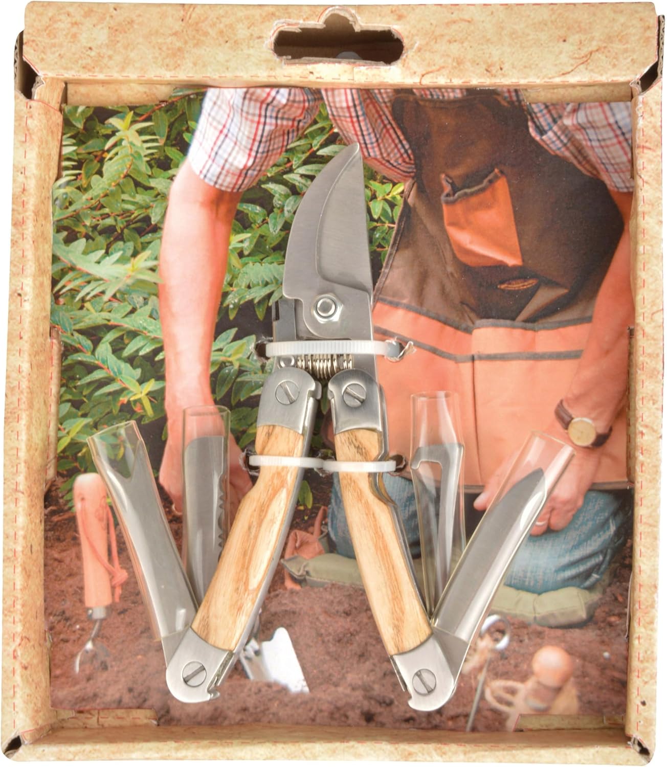 Esschert Design RFS Stainless Steel Garden Multi Tool Ash Wood Leather 2.9" x 0.9" x 5.5"