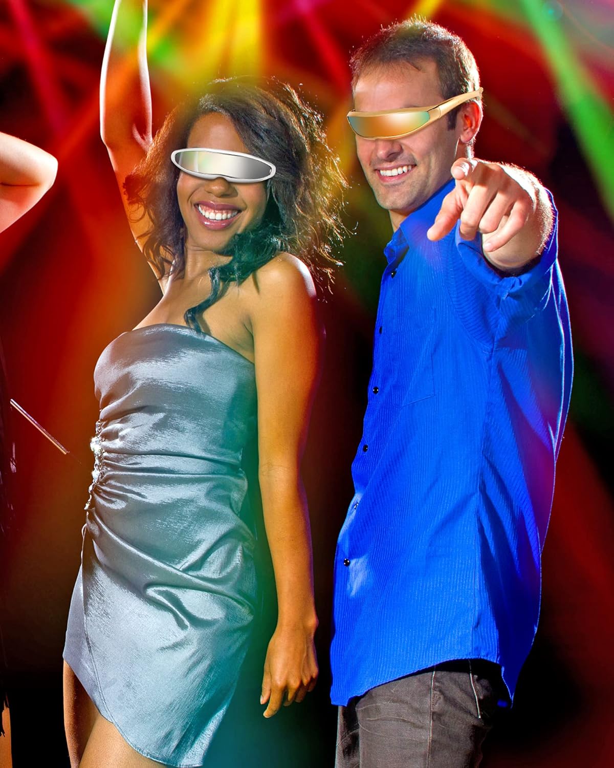 4 Pairs Futuristic Narrow Cyclops Sunglasses Robot Space Costume Color Mirrored Lens - Image 7