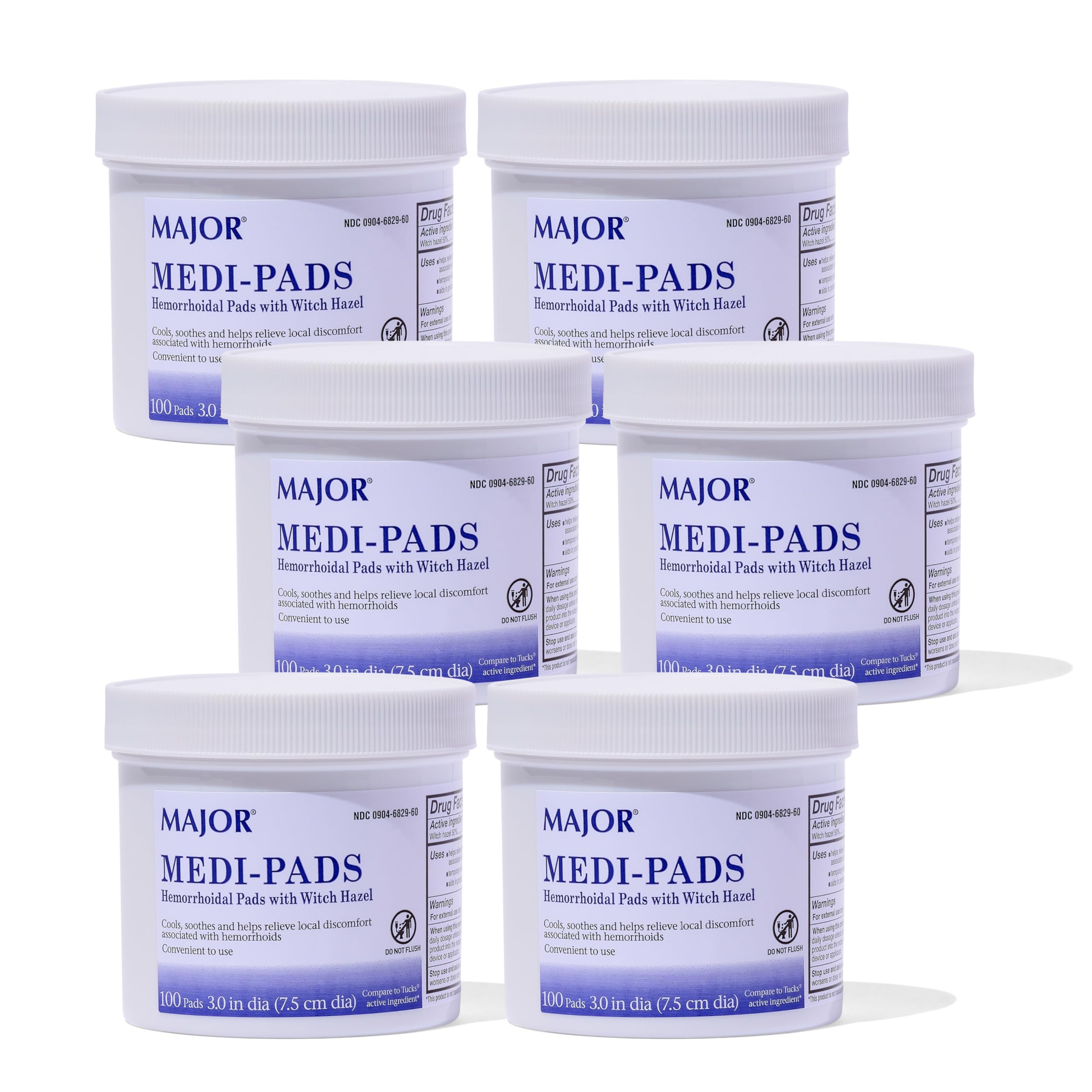 MAJOR Medi-Pads - Hemorrhoidal Hygienic Cleansing Witch Hazel Pads - Cooling Relief with Aloe