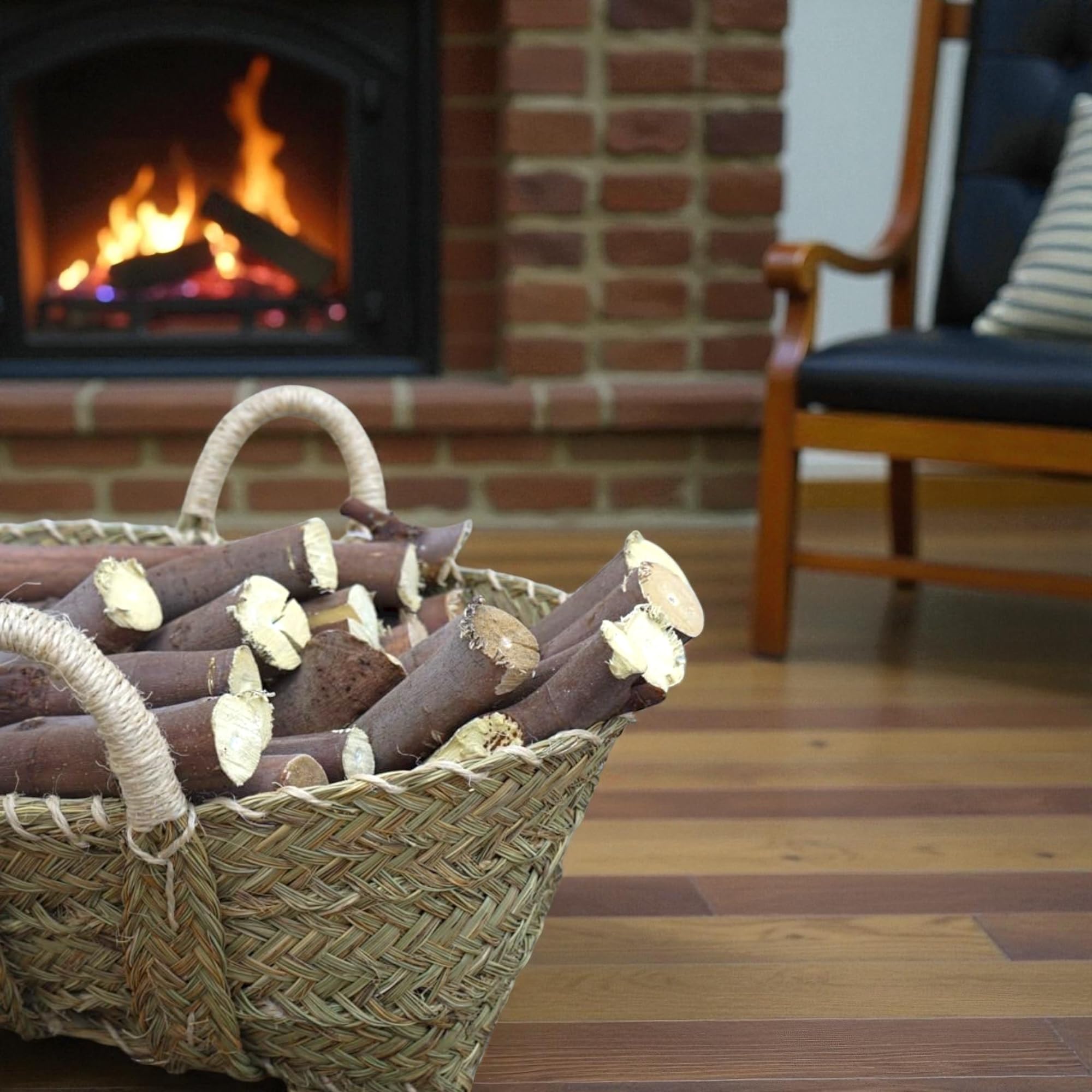 Cesto de Esparto Natural,Capazo de Esparto con Asas Decorativo Ovalado con Asas de Pita, Leñero Decorativo para Chimenea Capazo Cesto para Leña (60 * 50 * 35)