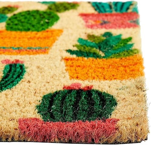 Miniatura 5 de Juvale Tapete de fibra de coco natural con diseño de cactus, 17 x 30 pulgadas, tapete de entrada con patrón de cactus verde, tapete de bienvenida