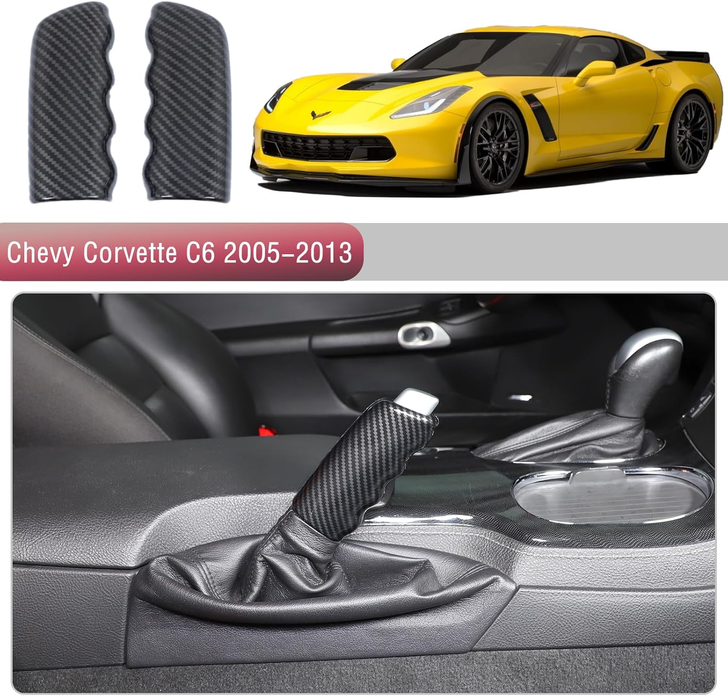 Car Handbrake Protective Cover Compatible with Chevy Corvette C6 2005-2013, Parking Handbrake Decorative Cap Interior Decoration Accessories(Carbon Fiber Pattern)