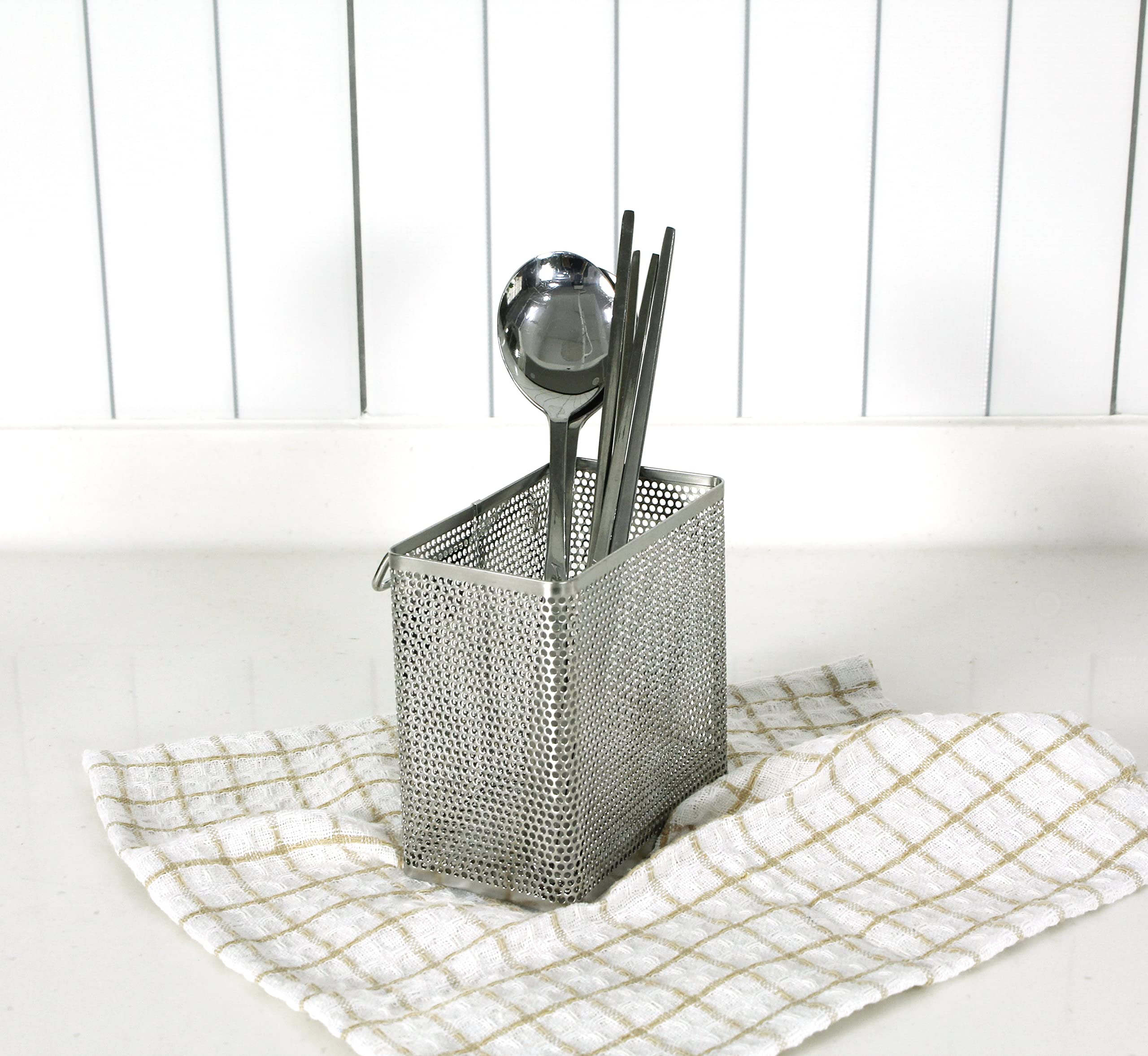 LENITH Soporte perforado para palillos de cocina con ganchos, almacenamiento de acero inoxidable 304 para organizador, apto para lavavajillas (pequeño rectangular)