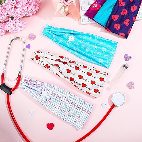 Miniatura 5 de Hotop 50 diademas de enfermera con botones para mujer, máscara antideslizante para enfermeras, protección de oídos, bandas médicas para mujeres,