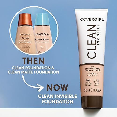 Miniatura 9 de COVERGIRL Maquillaje de base invisible limpio, acabado natural húmedo y brillante, cobertura para construir, aspecto suave como la piel, vegano,