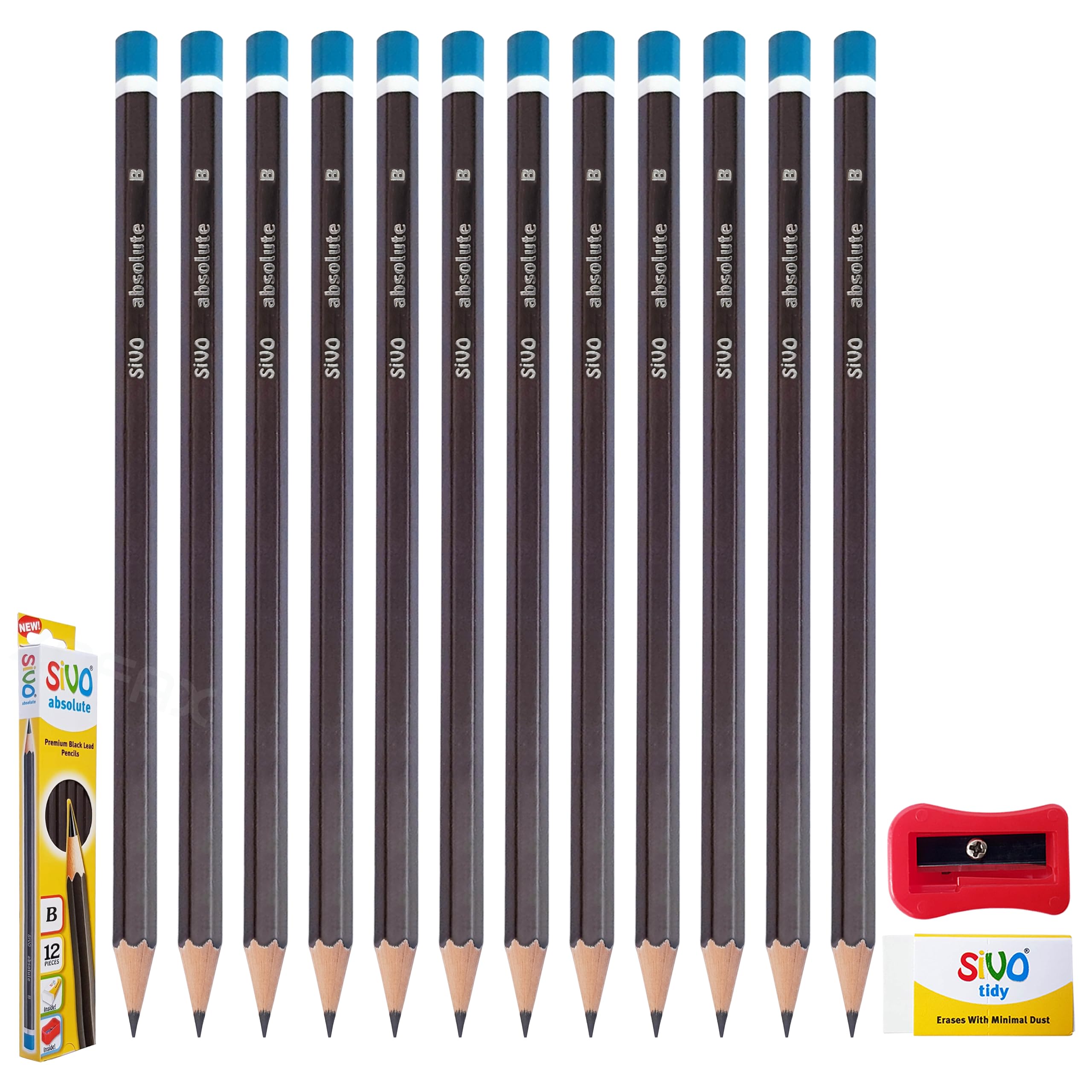 SIVO Absolute Graphite Drawing Pencils, B Graded, Pack of 12, Professional Artists Sketching Pencils, Perfect for Sketch Shade Write Tone Draft Draw