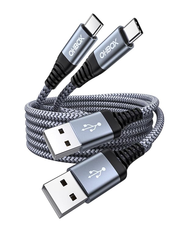 Short USB A to USB C Cable 3FT, USB C Fast Charging Cable, Durable Braided USB to USB Type C Cord for Car iPhone USB C Charger for iPhone 17/16/15/Pro Max/Plus, Samsung Galaxy S23 and More-2Pack Gray by ohbox - Used condition - US$13.26