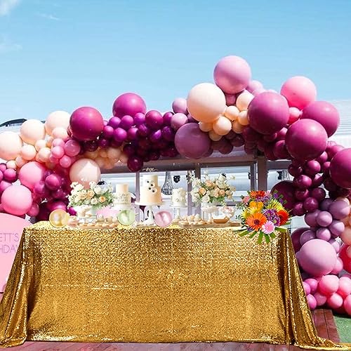 Miniatura 5 de Mantel de lentejuelas doradas para decoración de fiestas, 50 x 80 pulgadas, mantel rectangular con purpurina para mesa de 4 pies, postre pastel,