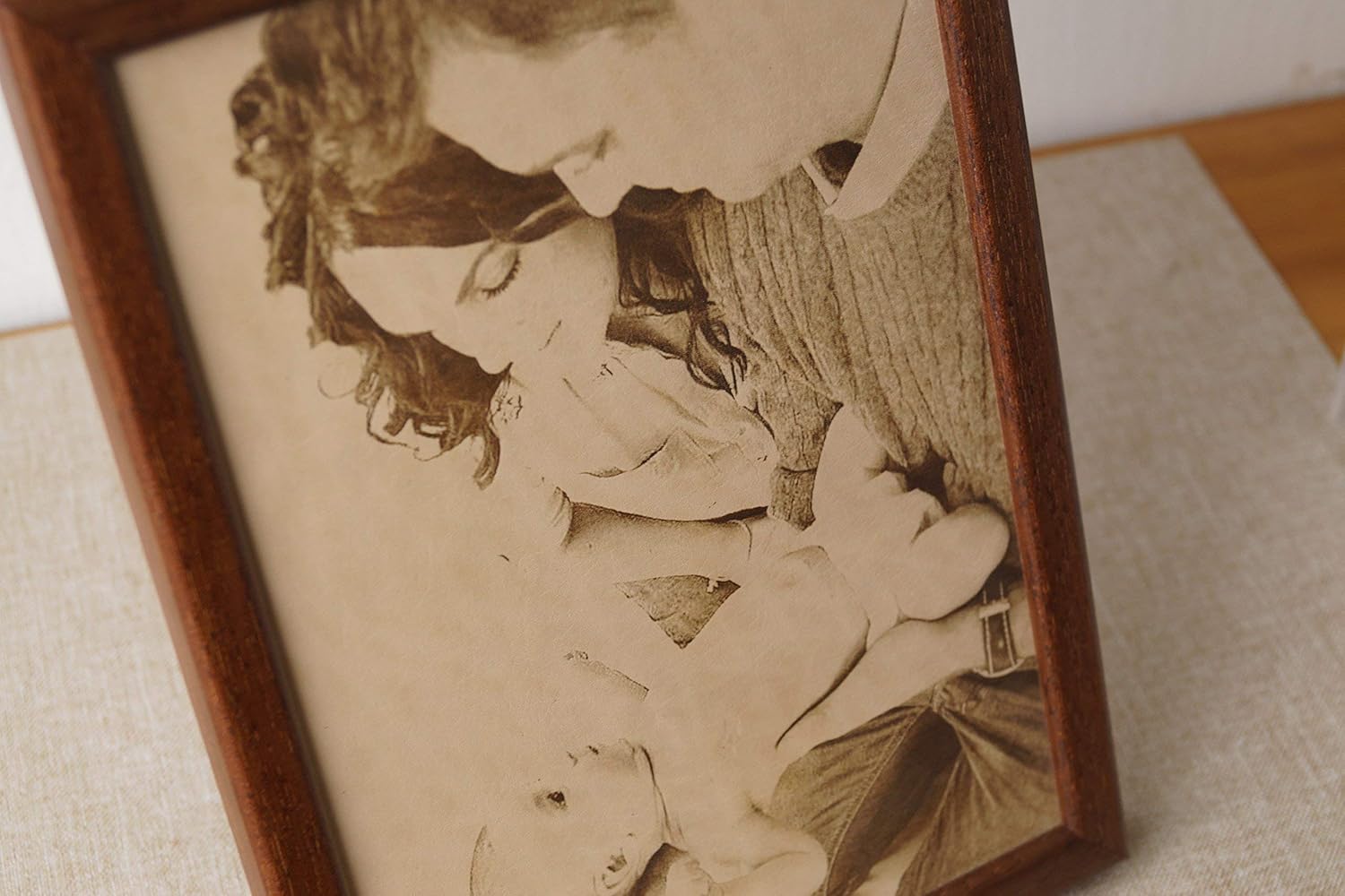 Laser engraved picture on real leather, 3rd wedding anniversary gift idea, custom engraved framed photograph, leather engraving, unique gift