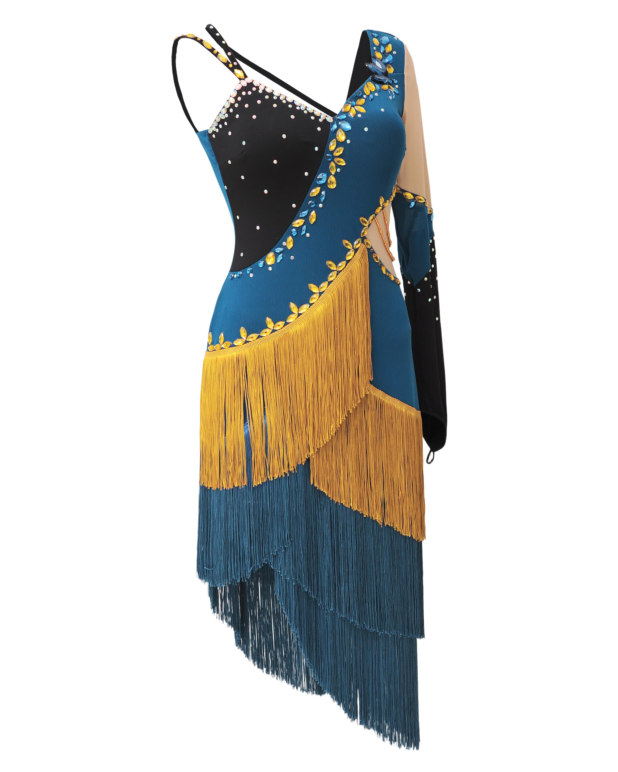 ROYAL SMEELA Strass Lateinisches Tanzkleid,Latein Tanzkleid mit Fransen,Salsa Kleid Damen,Tango Salsa Samba Rumba Tanz Kleid