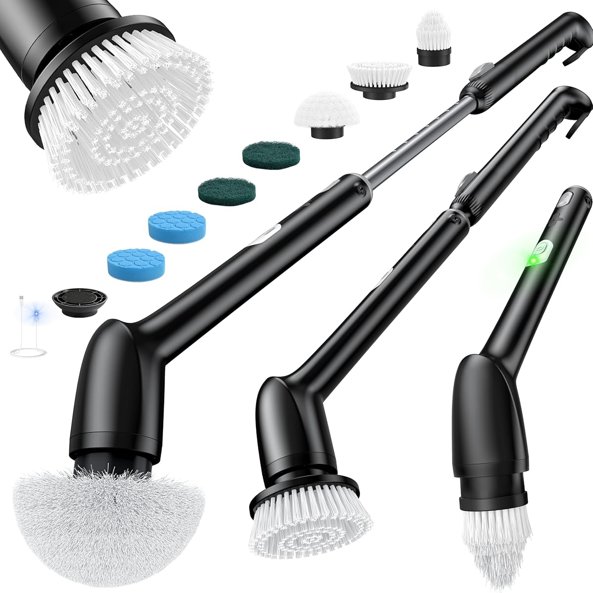 LyriFine Electric Spin Scrubber, 2025 New Full-Body IPX7 Waterproof Bathroom Cleaner Brush, Shower Scrubber with Long Handle & 2 Speed, Heads Replacement, Cleaning Supplies for Tub Shower Tile Floor