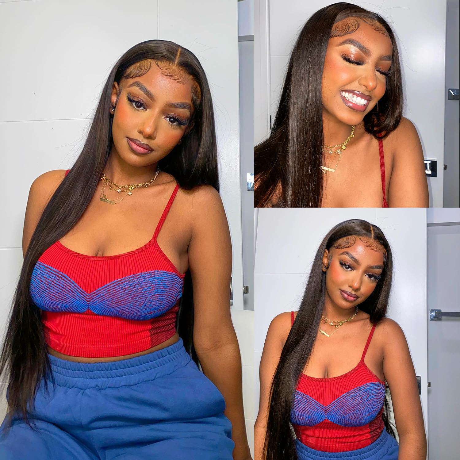 SOMIARIK Brown Lace Front Synthetic Wigs,13x6 Straight Lace Front Wig for Women Part Pre plucked With Natural Hairline Heat Resistant Fiber for Daily 26 Inches - Image 2