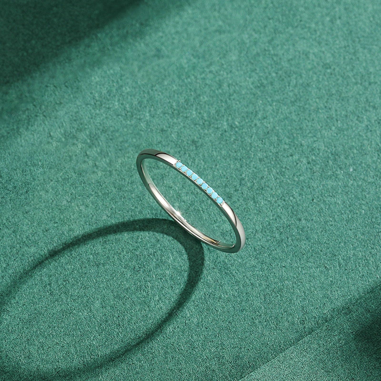 Anello da donna in oro bianco 375 585 750, singolo sottile con fascia turchese, anello di fidanzamento, matrimonio, senza nichel, misura 50 (15,9)-62 (19,7)