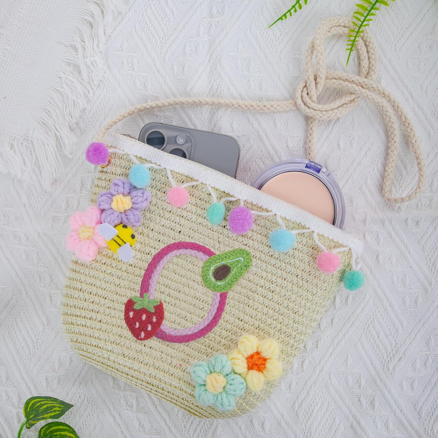 Letter Small Woven Straw Summer Beach Tote Bag for Women 2025,Woven Straw Beach Purse Shoulder Crossbody Bag for Women 2025 - Image 3