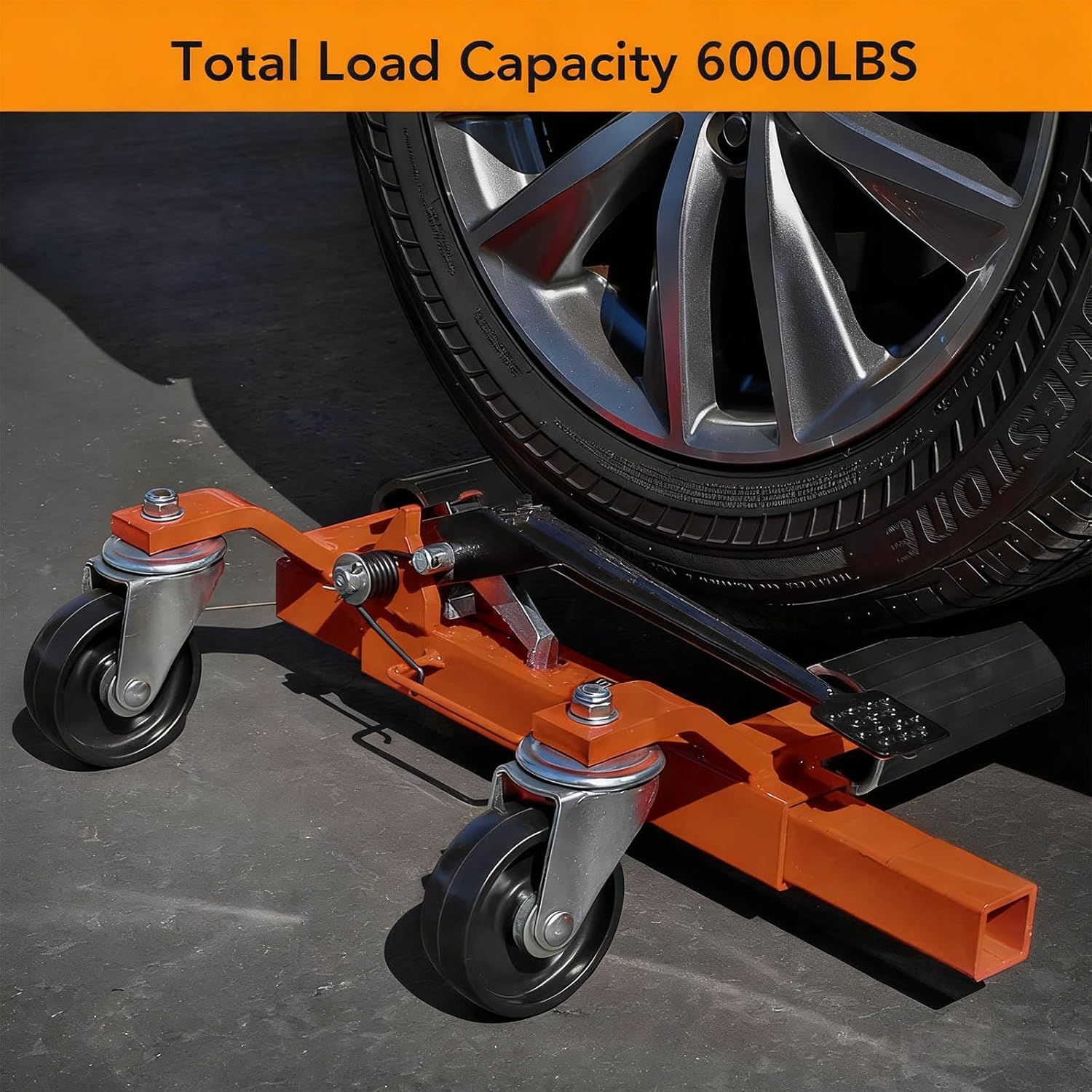 4PCS Car Wheel Dolly with Hydraulic Tire Jack, 1500LBS Capacity Trailer Dolly for Vehicle Positioning for Truck Rv Trailer, Orange