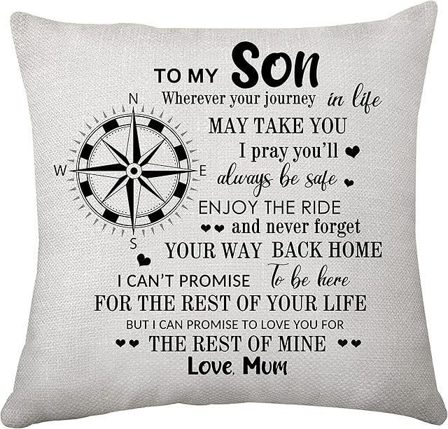 To My Son Compass Pillowcase From Mum Inspirational Cushion Covers Gift for Son Man Pillowcase for Granduation Birthday (To My Son)