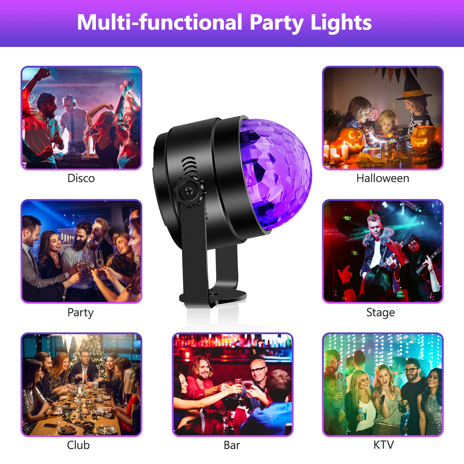 Litake Luces Discoteca, 2PCS Últimas UV Púrpura Luz de Fiesta 6 LED Bola Discoteca Sonido Activado DJ Luces con Control Remoto y EU Plug para coches Fiesta de Navidad Pub Boda