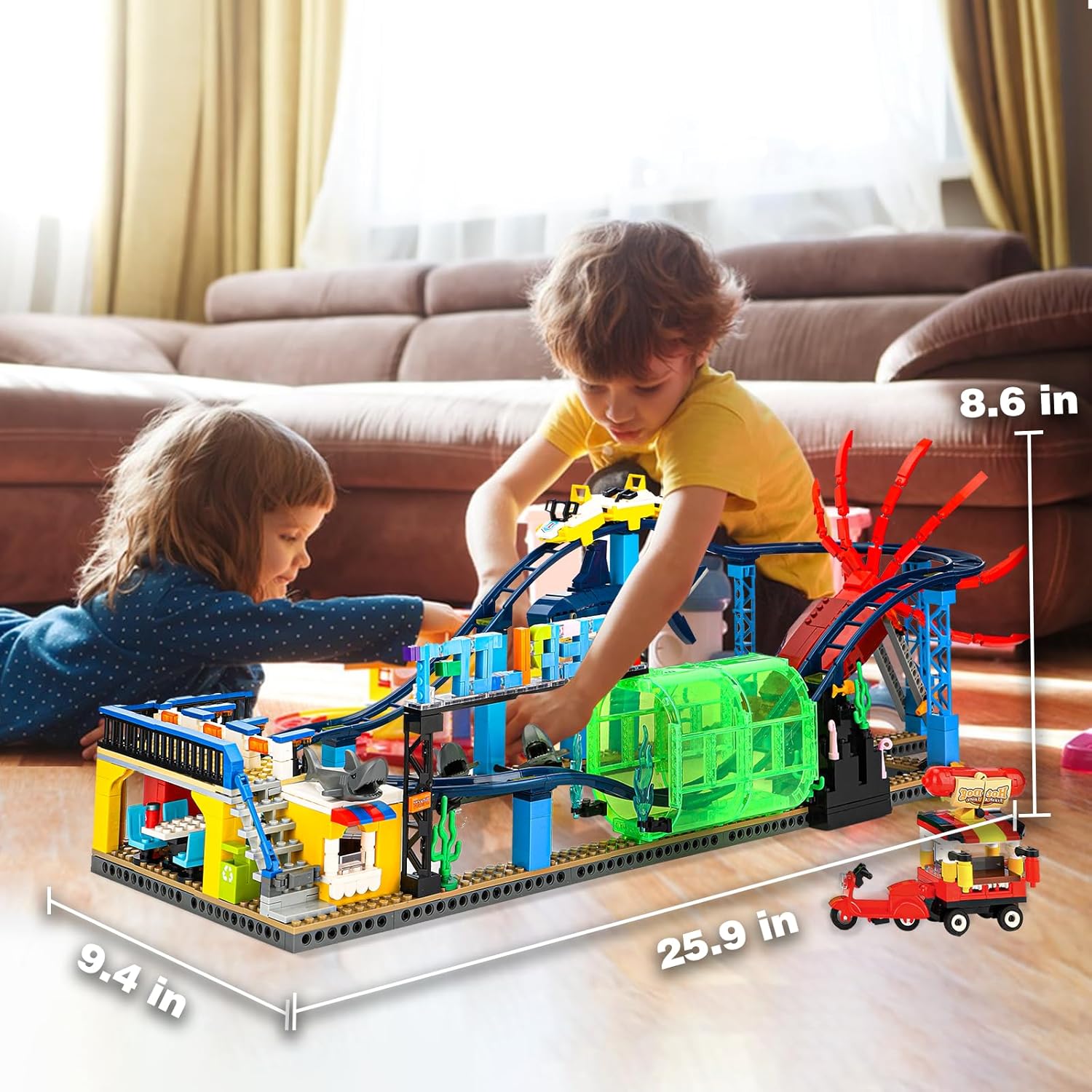 Roller Coaster Building Blocks Set (1308PCS), Compatible with Lego Sets for Boys 8-14, Friends Aquarium Theme Building Kit with Sharks & Cuttlefish Building Toys Gift for Girls