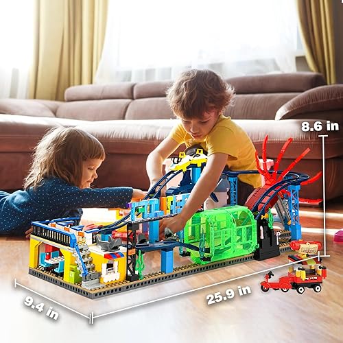 Miniatura 5 de Juego de bloques de construcción de montaña rusa (1308 piezas), compatible con juegos de Lego para niños de 8 a 14 años, kit de construcción