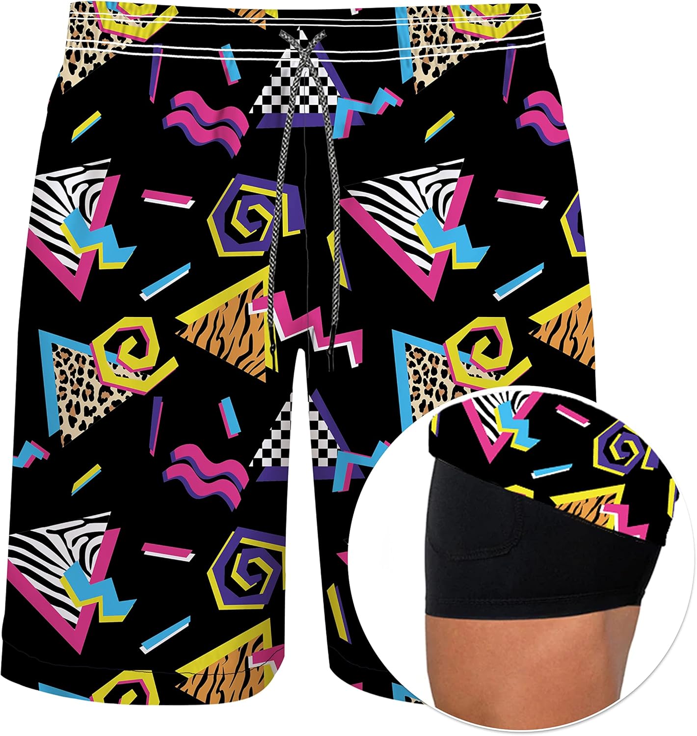 feelacle Mens Swim Trunks 9 Inch Inseam Board Shorts Beach Swimwear Bathing Suit with Compression Liner and Pockets - Image 3