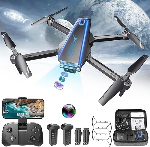 TF770 Drone con cámara 1080P, 2 baterías de 25 minutos de tiempo de vuelo, selfie con gestos de drones para niños, control de voz, una tecla