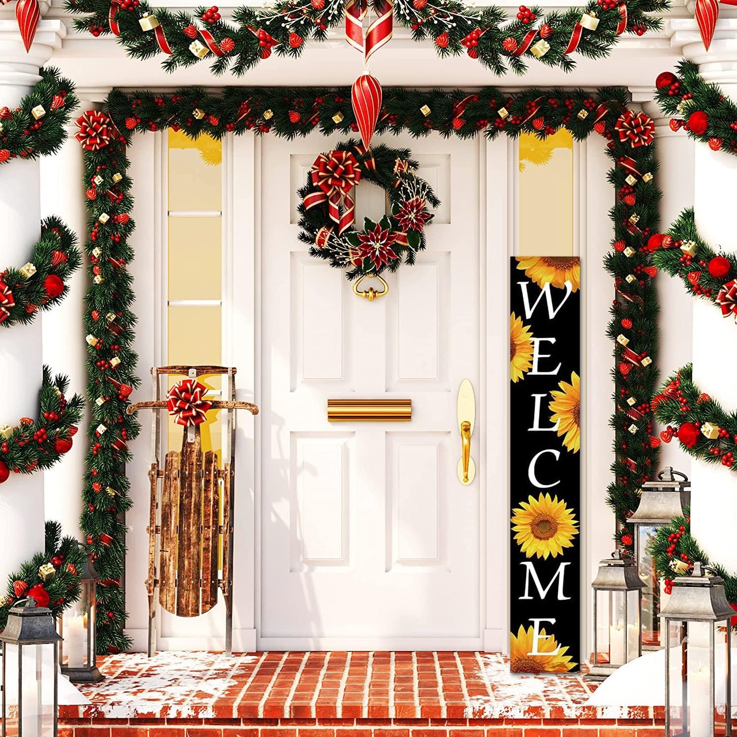 Sunflowers/Vertical Porch Sign with Flowers/Front Porch Welcome Flower Sign/Porch Tilting/Porch Board/Outdoor Sign 8x48inch
