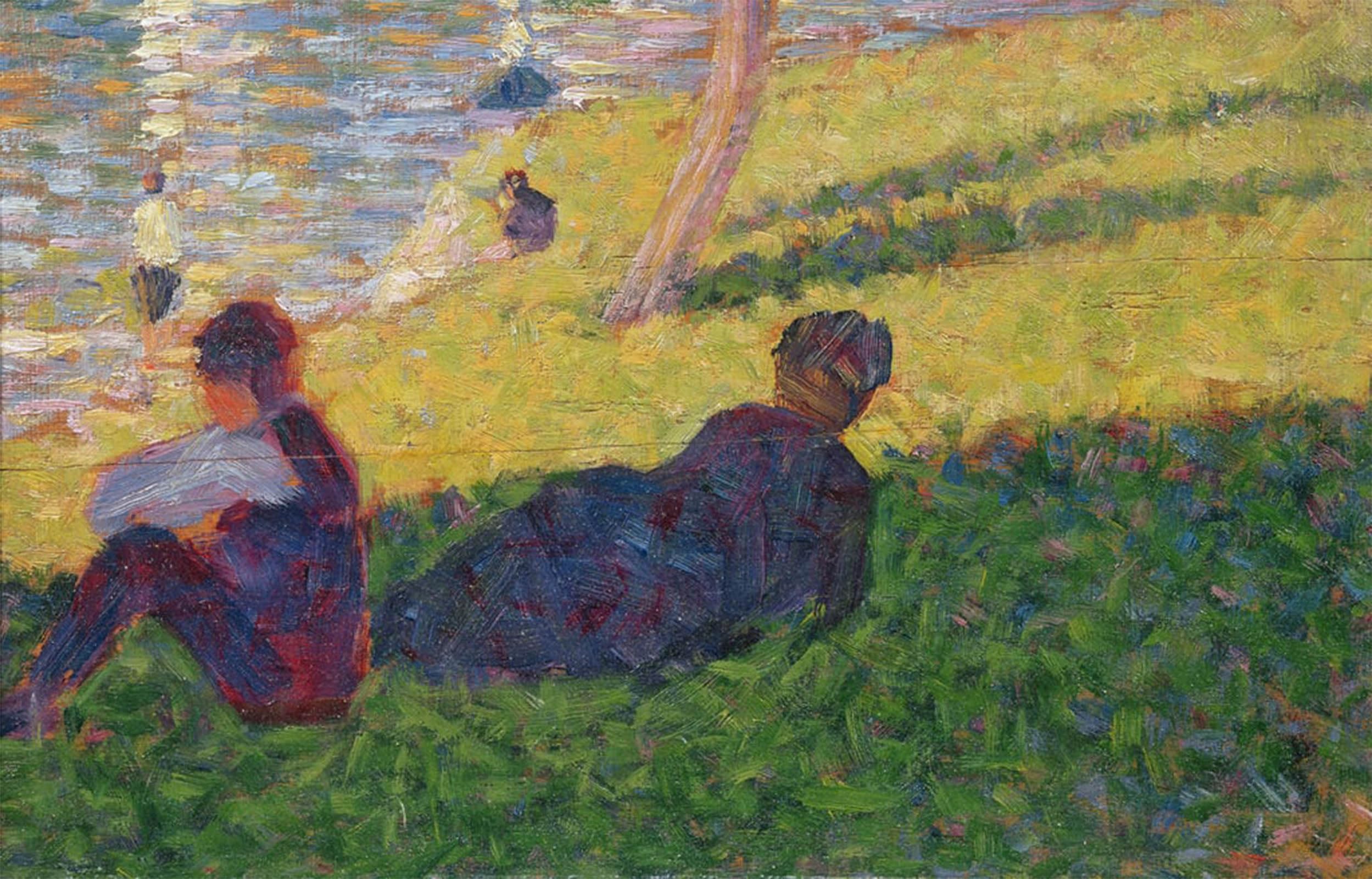 POSTERIIk Vintage Classic Picture Landscape Artwork Seated Man and Reclining Woman Study for a Sunday Afternoon on the Island by Georges Seurat Portrait Canvas Painting for Office Home Decor 60x90cm