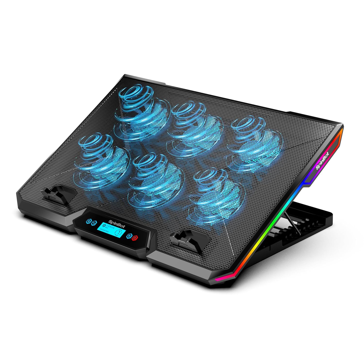 SpinBot Airflow X20 Laptop Cooling Pad | 6 High-Speed Fans | 7 RGB Modes | Adjustable Height | Quiet 1800-2400 RPM Operation | Dual USB Ports | Fits Laptops up to 17.3 Inches