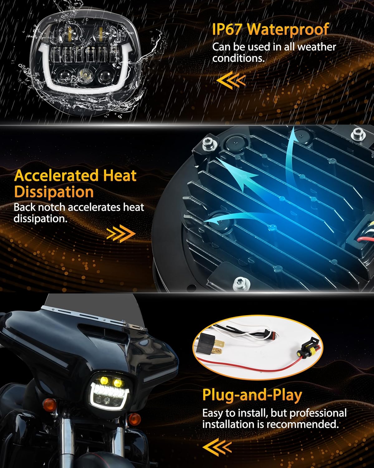 Upgraded LED Headlights for Harley Street Glide 14-23, Black Headlamp Front Light with DRL High Low Beam Fog Lights for Electra Tri Glide Ultra Limited CVO Limited 2014-2024 Accessories