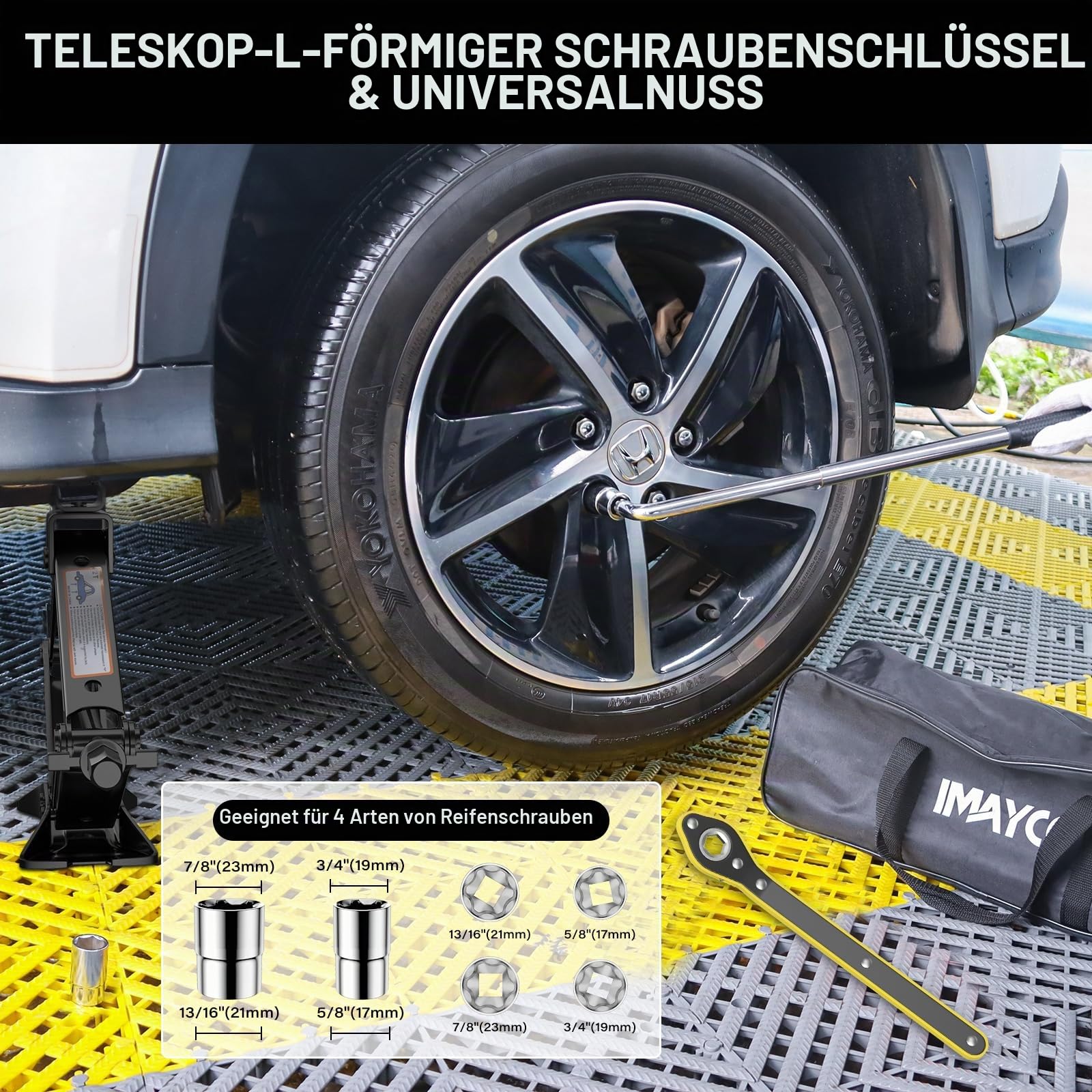 Universelle Wagenheber 2T, Neues Upgrade Scherenwagenheber Set, Tragbarer Car Jack mit Radmutternschlüssel, Auto-Notfallset für SUV MPV Wartung und Reparatu