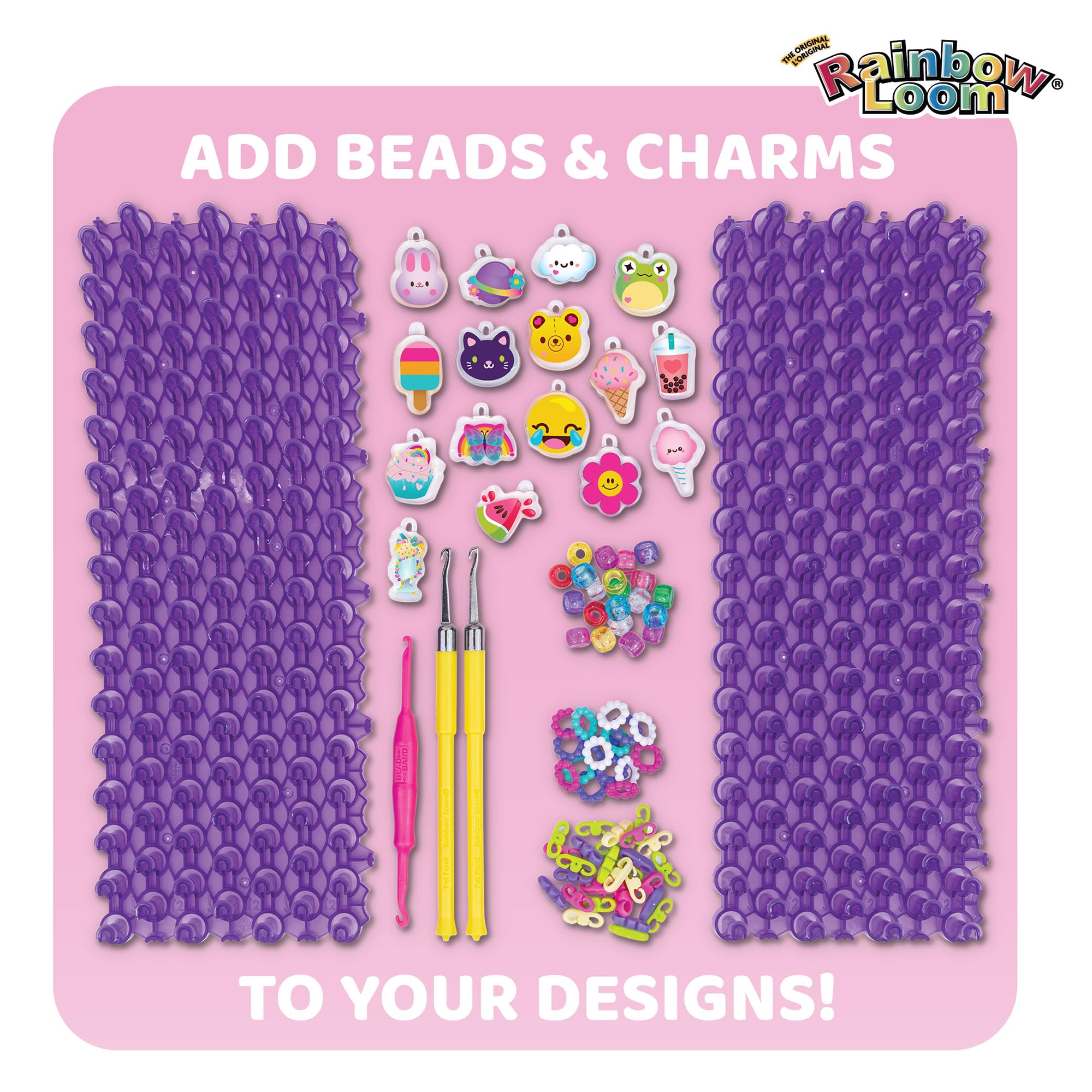 Rainbow Loom Mega Loom Duo - Set di braccialetti con 2 telai Mega Mighty, esclusivi Amazon, 3800 elastici, perline e ciondoli per bambini e adolescenti | Dispone di 2 telai Mega Mighty, 3800 bande in 12 colori, ciondoli carini per creazioni fai da te