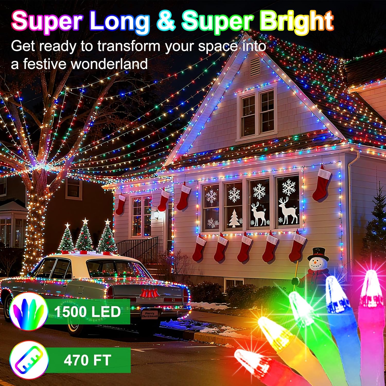 1500 led 470ft christmas string lights, 12 modes and timer memory dimmable, plug in outdoor waterproof clear wire twinkle fairy light for for xmas yard tree wedding party outside decor (multicolor) multicolor 1500 led 470ft clear wire