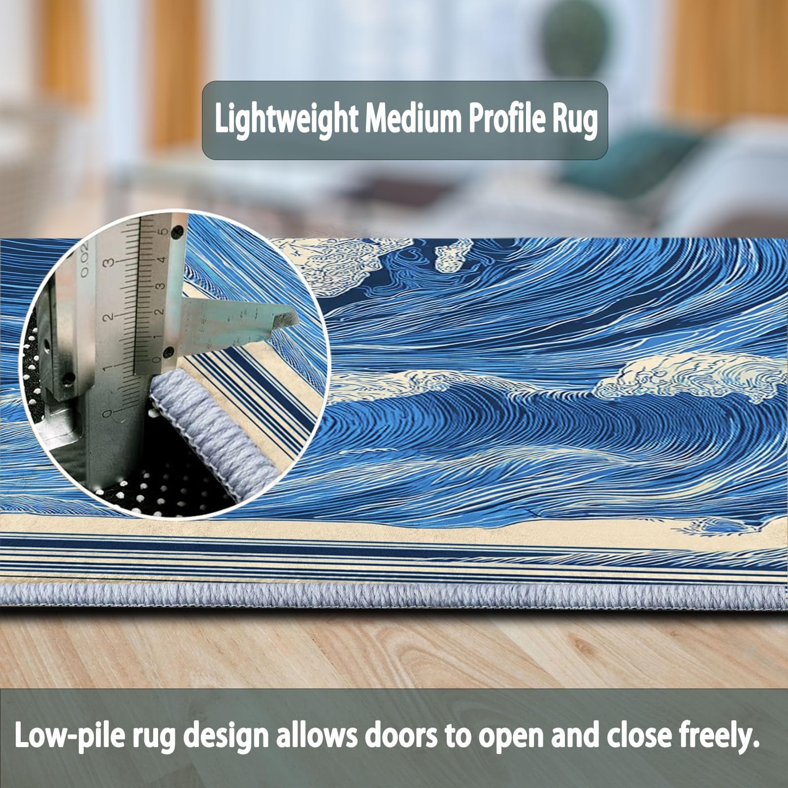 Générique Tapis Salon Rond Affiche Rétro Carte du Monavec Vagues L'Océan 150 cm Tapis Rond, Chambre Impression 3D Moderne Bleu Moquette Antidérapant Lavable Machine pour Salon Salle à Manger Bureau