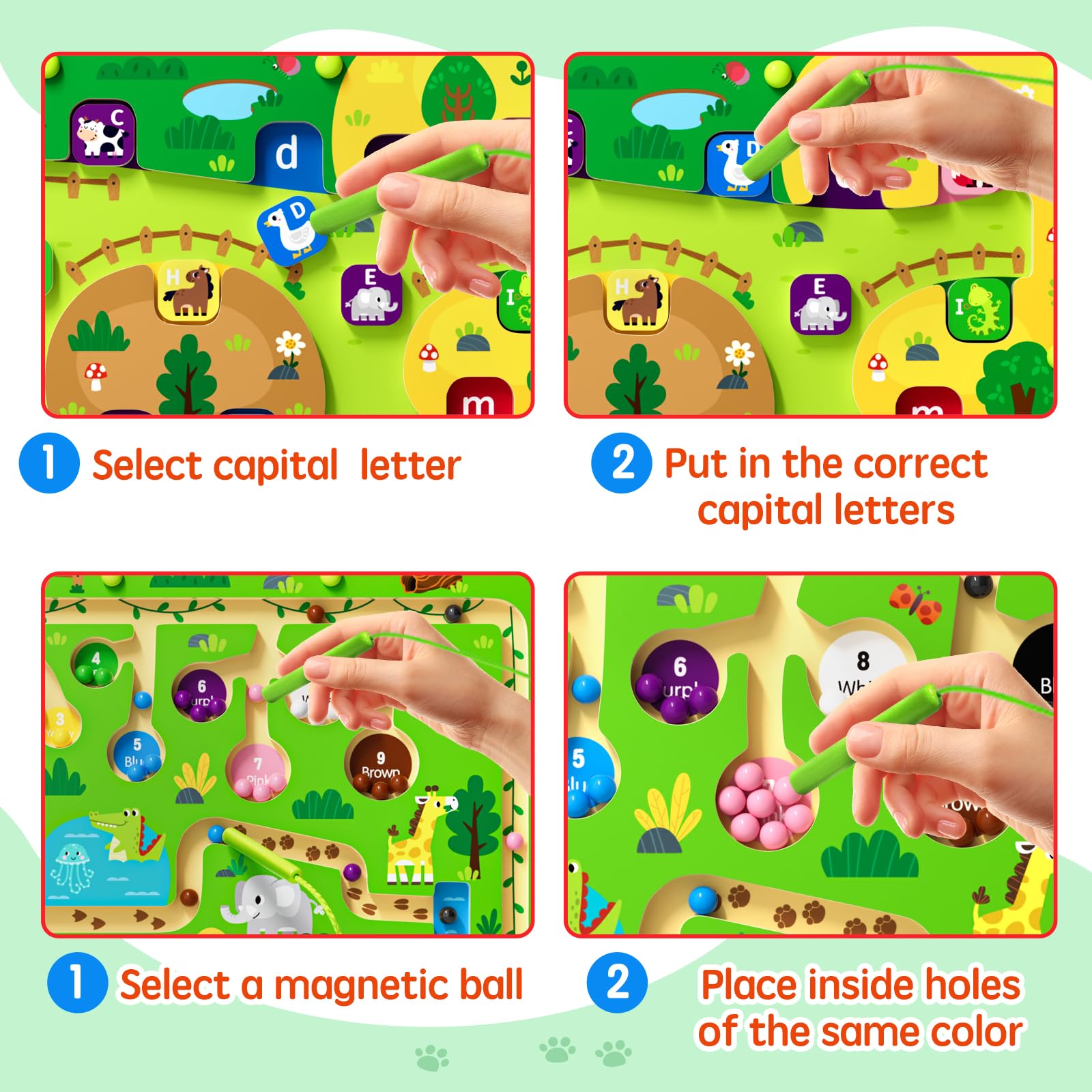 Magnete magnetico 2 in 1 per labirinto con numeri e colori, alfabeto con dinosauri, puzzle su entrambi i lati, abilità motorie, giocattoli montessori prescolari, regali per ragazzi e ragazze dai 3 ai