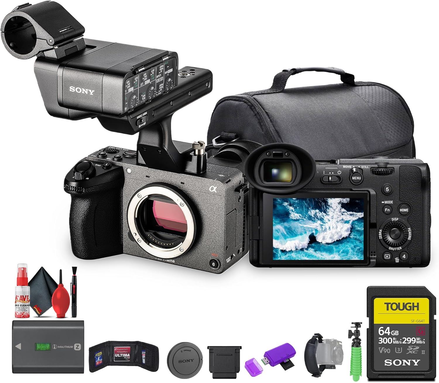 Sony FX2 Full-Frame Digital Cinema Camera w/XLR Handle | 33MP Sensor and AI Autofocus| Full-Frame 4K (ILME-FX2) + 64GB Card + Camera Bag + Flexible Tripod + Cleaning Kit + More