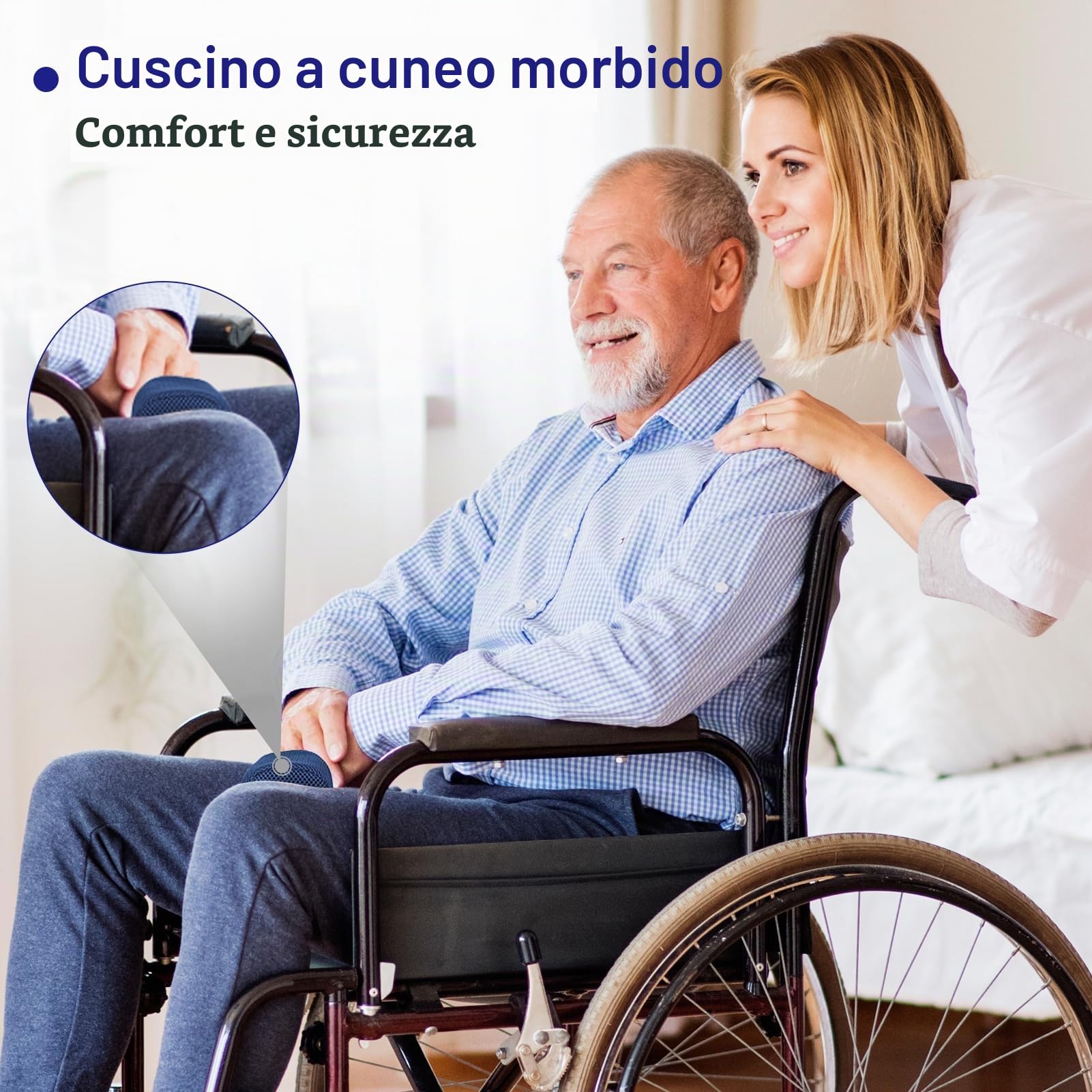 LIROPAU Cuscino antiscivolo per sedia a rotelle, cuscino per sedia a rotelle per anziani, con cuneo e cintura di sicurezza, sfoderabile, traspirante, per emorroidi, sciatica, piaghe da decubito e