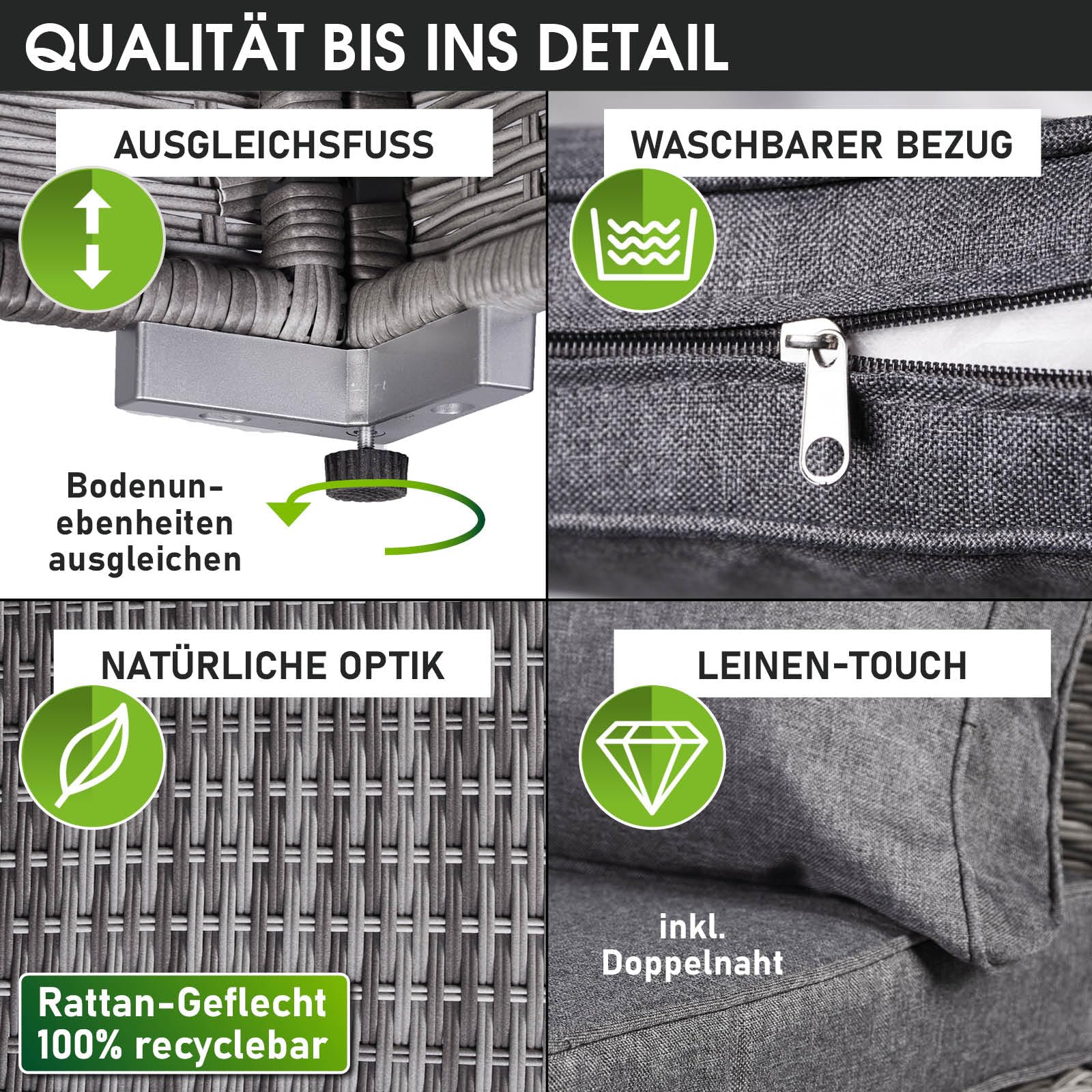 BRAST Gartenmöbel Lounge Set | 6-7 Personen viele Modelle & Farben | inkl. extra Dicke Kissen | Outdoor Loungemöbel Sitzgruppe Essgruppe Garnitur | Relax Grau
