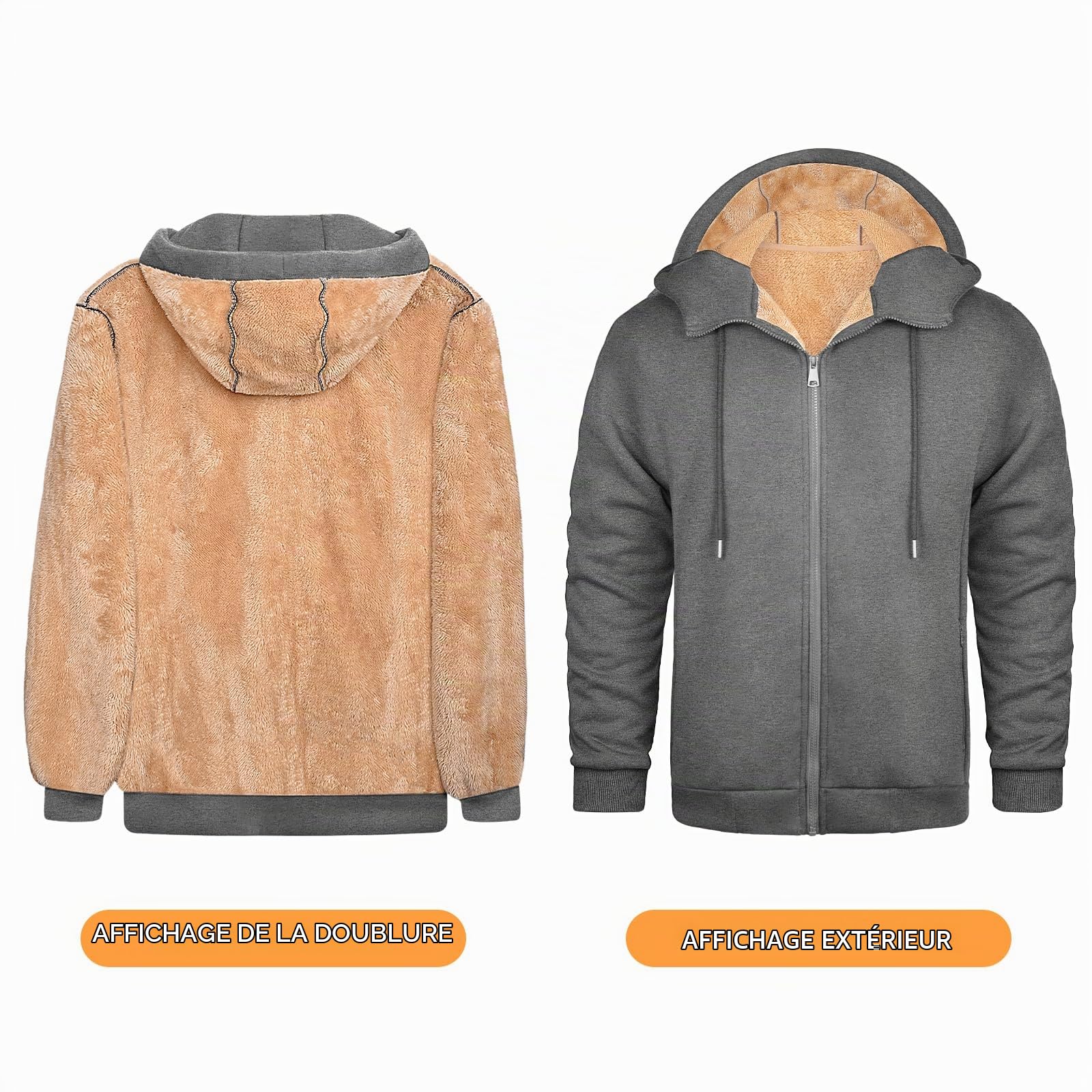 UMIPUBO Sweat a Capuche Homme Veste Polaire Chaude et Épaisse Hoodie Sweatshirt Hiver Pull a Capuche Zippé Avec Poches Survêtement