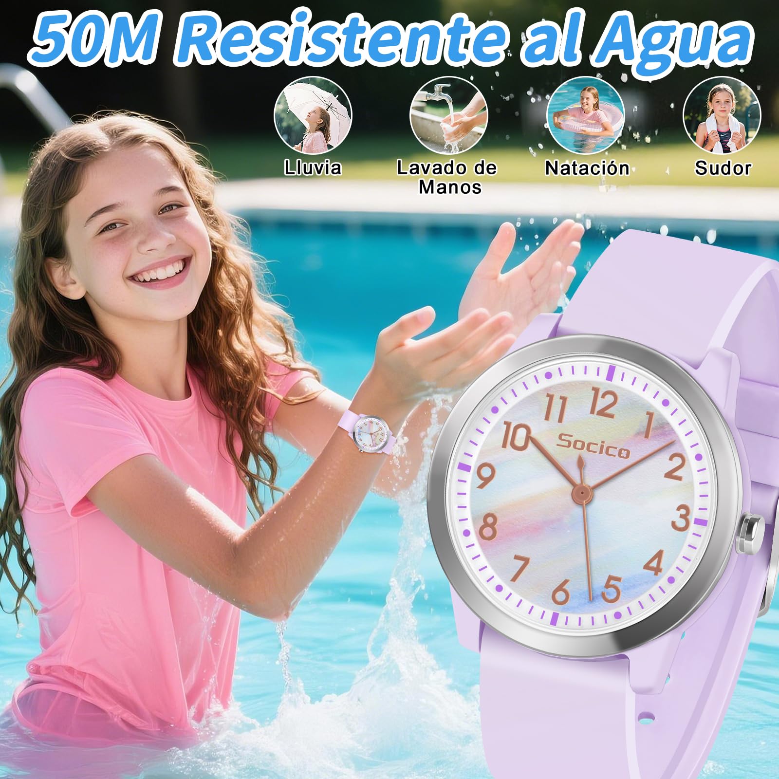 SOCICO Reloj de Pulsera Analógico para Niños Niñas, 5ATM/50M Impermeable Minimalista, Reloj de Pulsera para Niños de 8 a 18 Años Adolescentes