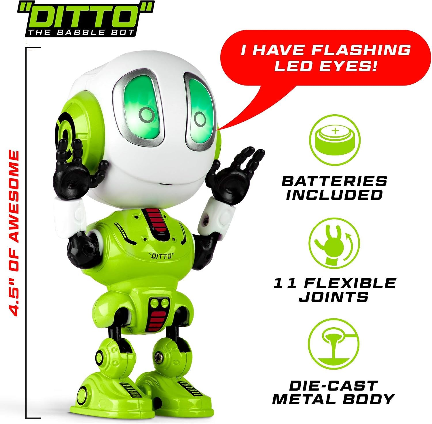 Force1 Ditto Mini Talking Robot for Kids - Robot Voice Changer Toy with Posable Body and LED Eyes, Green
