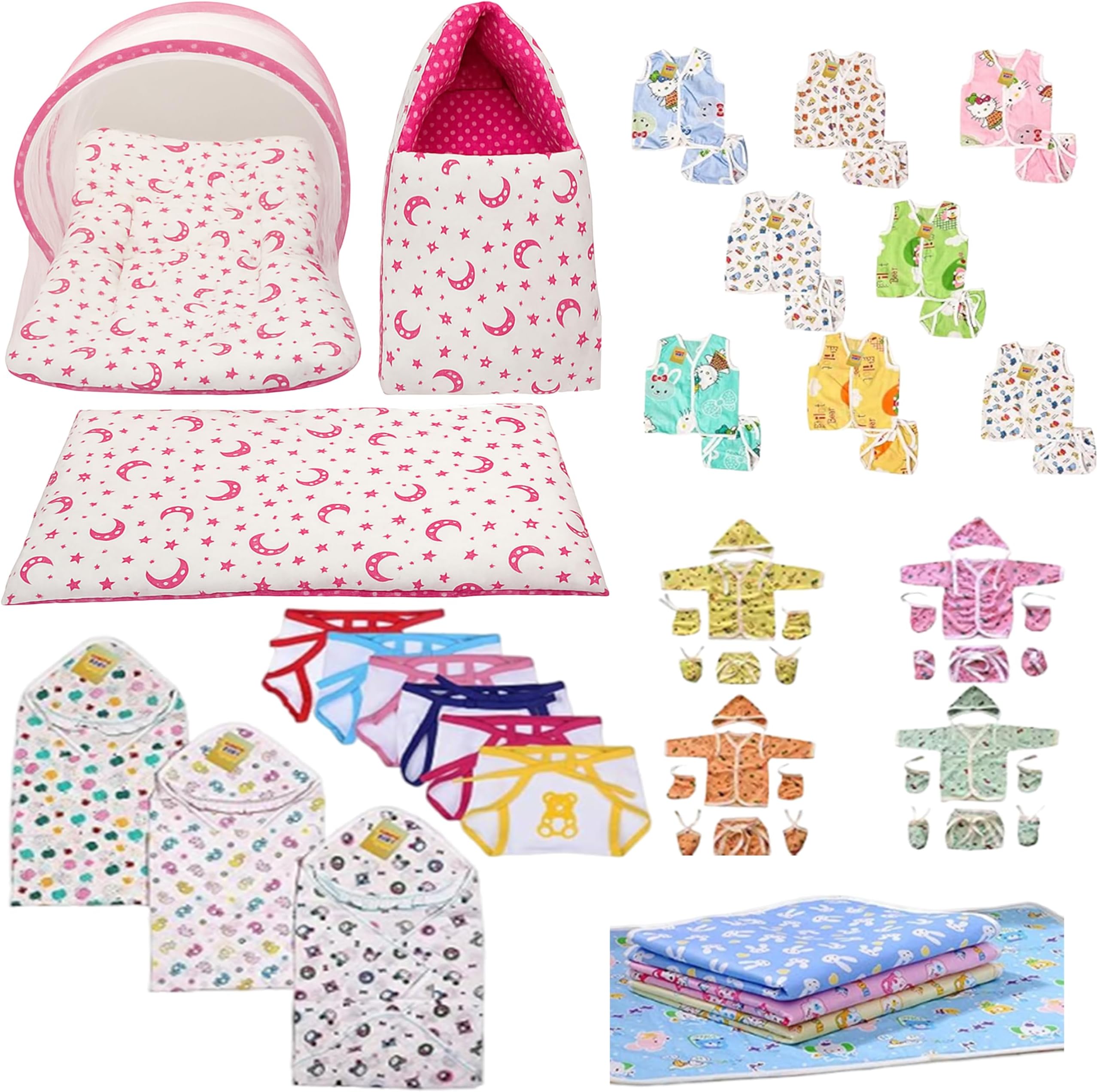 Infantbond 56 in 1 Baby Products All New Born Combo|Baby Essentials|Hospital Kit|Maternity Essentials|Infant Essentials|Baby Shower|Complete Daily Items Combo(0-6 Months) (Pink Moon) 1 count