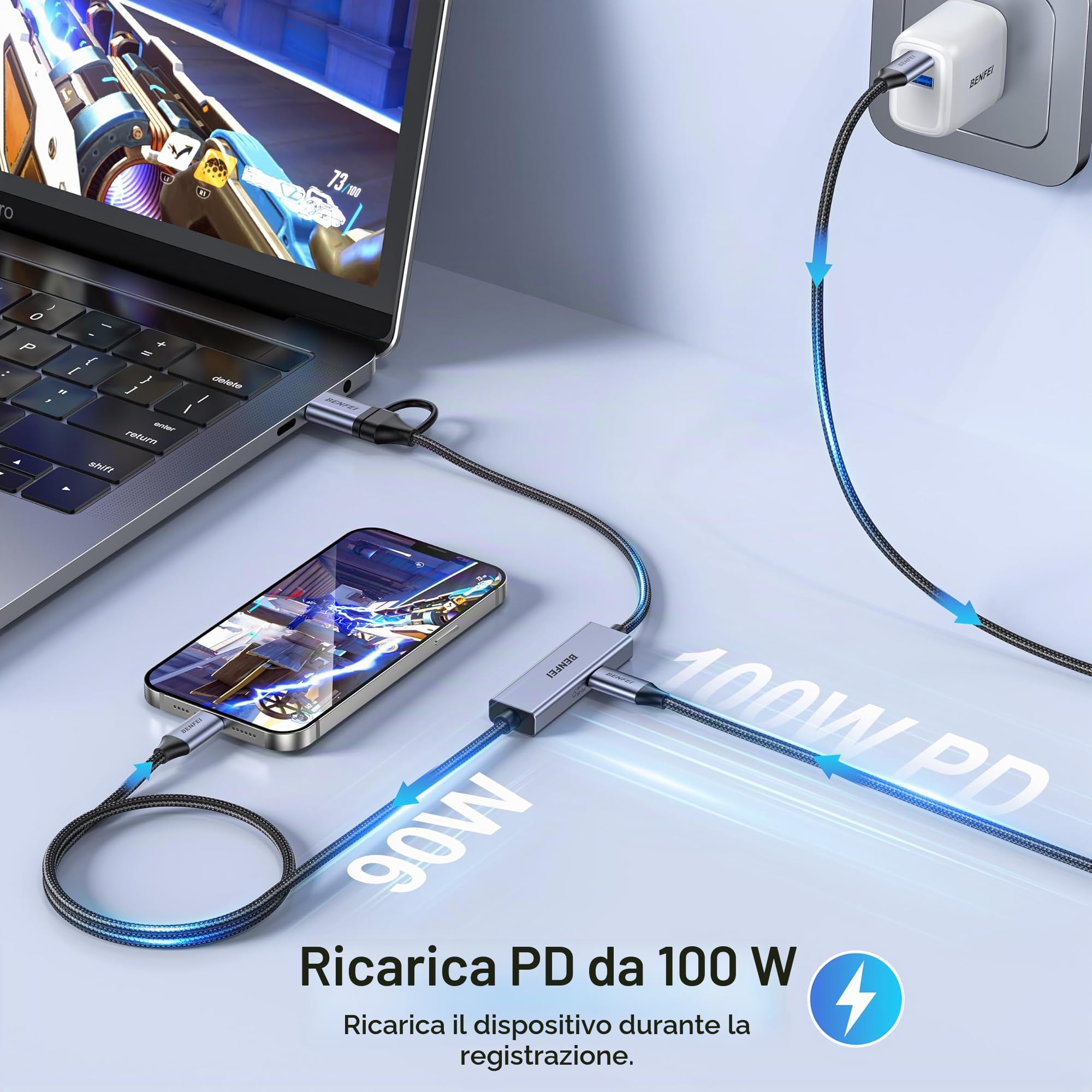 BENFEI Scheda di acquisizione video/audio USB C che supporta Full HD 1080P 60FPS per streaming, registrazione, gioco, compatibile con Switch, PS4, PS5, Xbox, funziona con PC/Windows/Mac OS