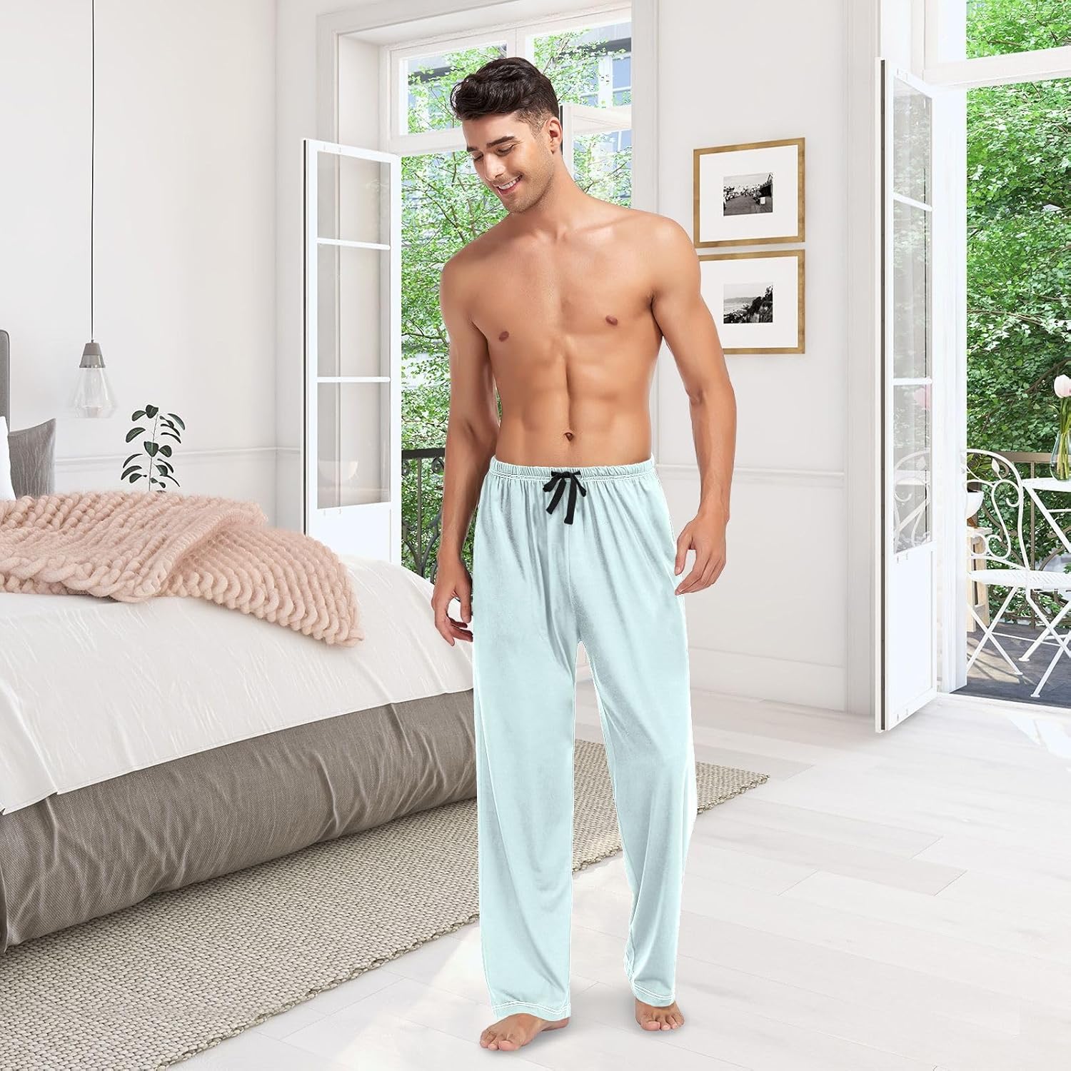 Light Cyan Aqua Pajama Pants for Men Novelty Pj Bottoms Sleep Pants for Dad Brother Husband Boyfriend, S