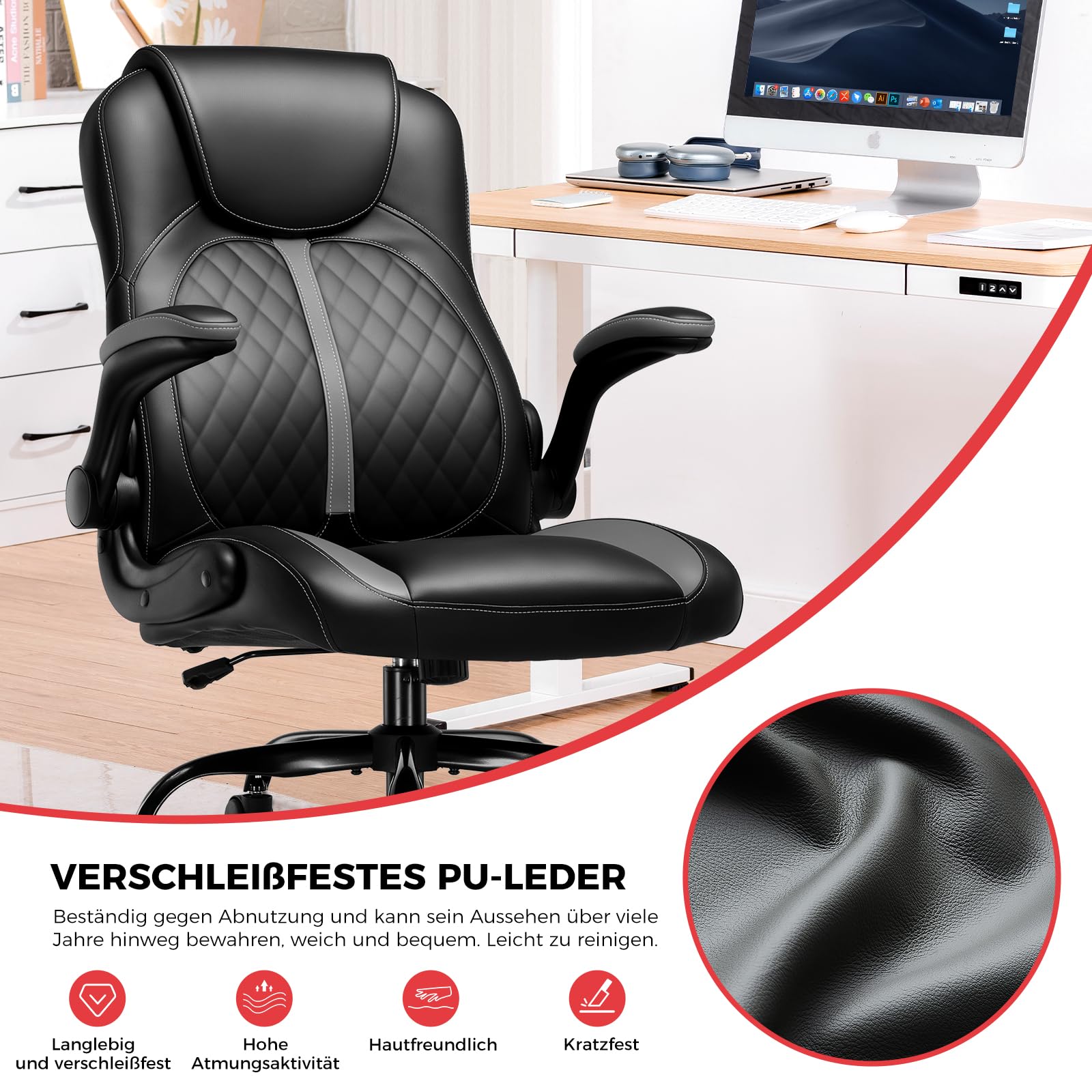 GTPLAYER Gaming Stuhl mit hochklappbarer Armlehne, Video Gaming Stuhl mit Schaukelfunktion, Ergonomischer Computer mit hochdichtem Schwamm und Höhenverstellbar (grau)