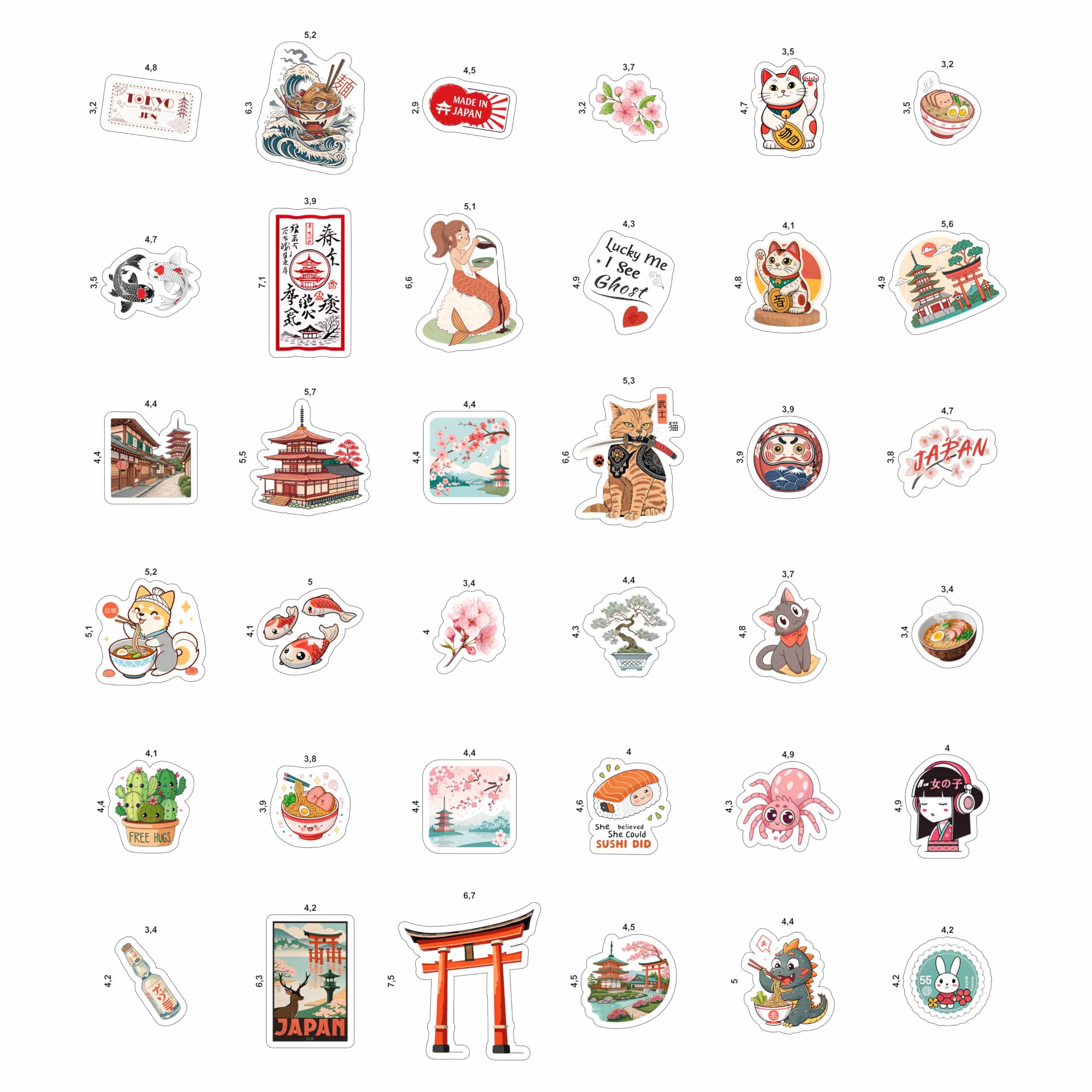 100Pcs Japanese Stickers, Japan Stickers for Scrapbooking - Japan Party Decorations - Japanese Gifts - Gift for Women & Men