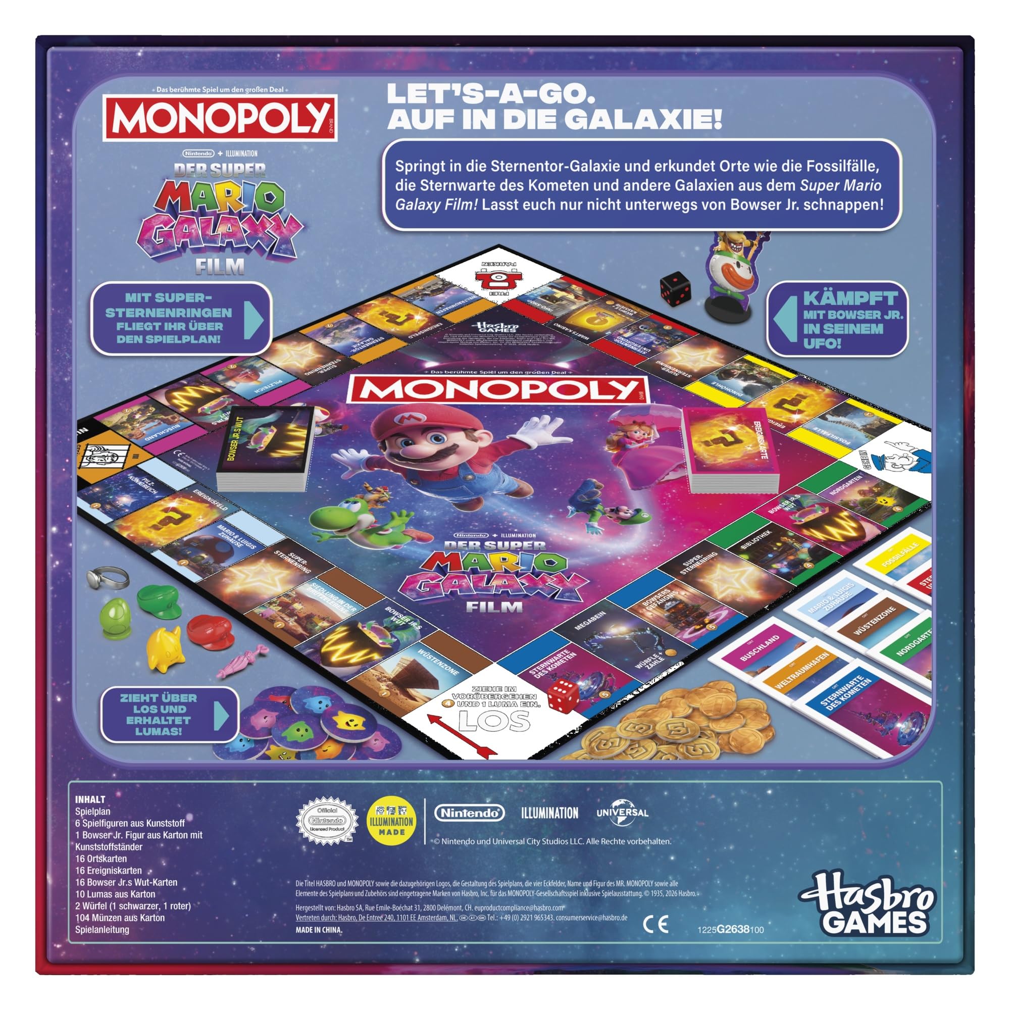 Monopoly: Super Mario Galaxy Film Edition gra planszowa I zabawne gry rodzinne dla dzieci, nastolatków, dorosłych | od 2 do 6 graczy | od 8 lat - wersja niemiecka